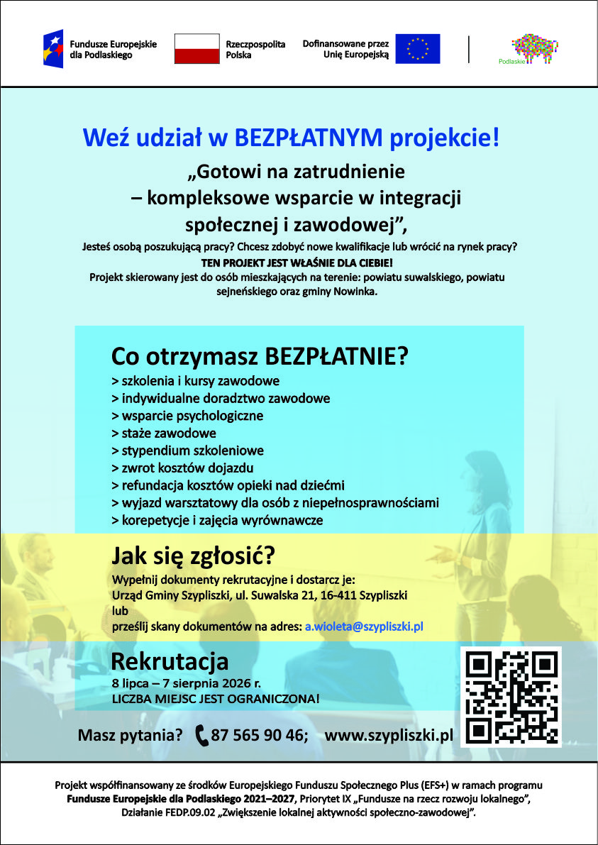 Gotowi na zatrudnienie – bezpłatne szkolenia i staże w gminie Szypliszki
