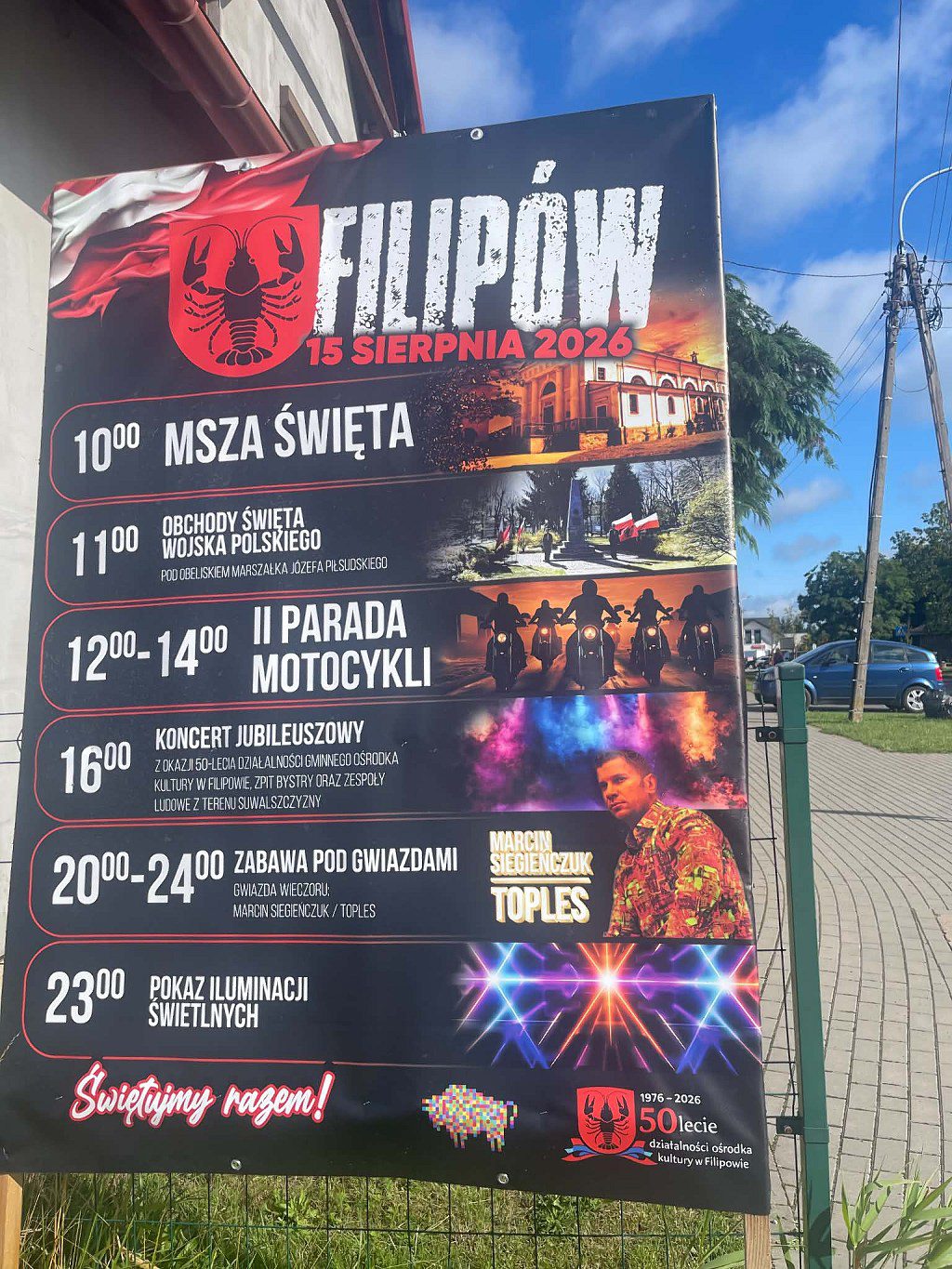 Program obchodów 15 sierpnia 2026 w Filipowie: msza, uroczystości wojskowe, parada motocykli, koncerty i pokaz świateł