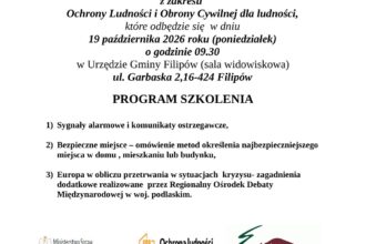 Zaproszenie na szkolenie z Ochrony Ludności i Obrony Cywilnej w Urzędzie Gminy Filipów, 19 października 2026 r. o godz. 09:30